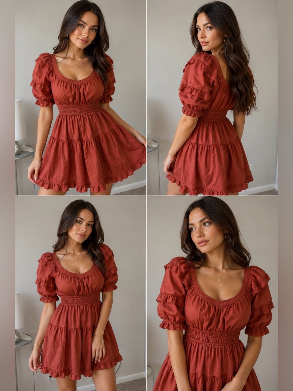 En Saison Rust Cotton Puff Sleeve Cottagecore Mini Dress Size Small